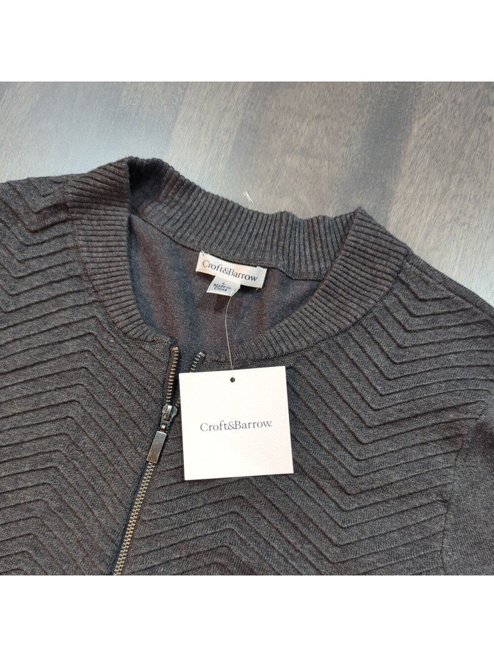 Croft & Barrow Women's Gray Chevron Zip-Up Sweater Cardigan Size L- New w/ Tags